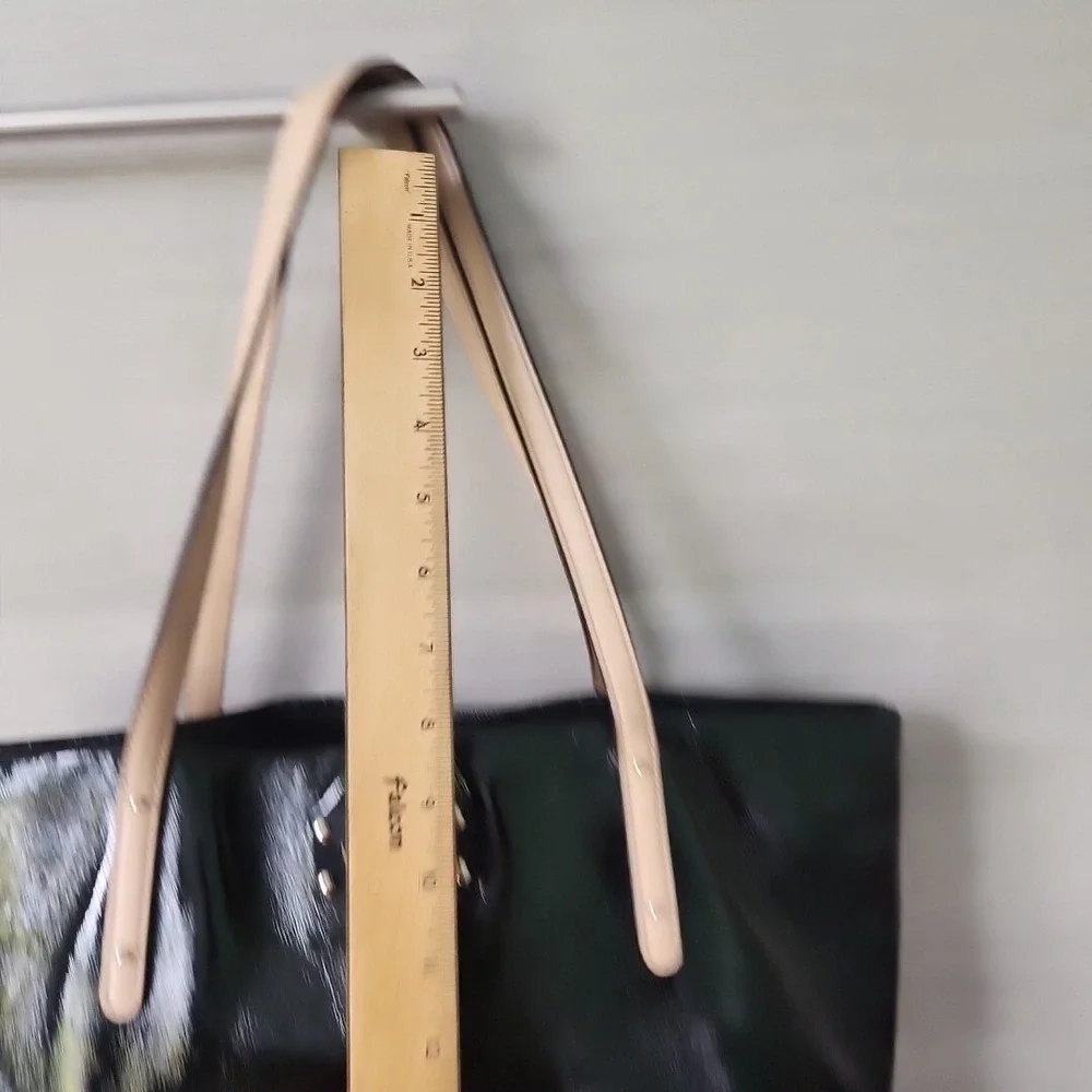 Kate‎ Spade Westward Adventurer Tote Black Crinkle Leather Tan Straps PXRU2327